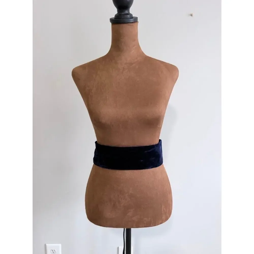 Eileen Fisher Velvet Wrap Belt Navy Blue Silk Blend Obi Sash Size S NWT $78